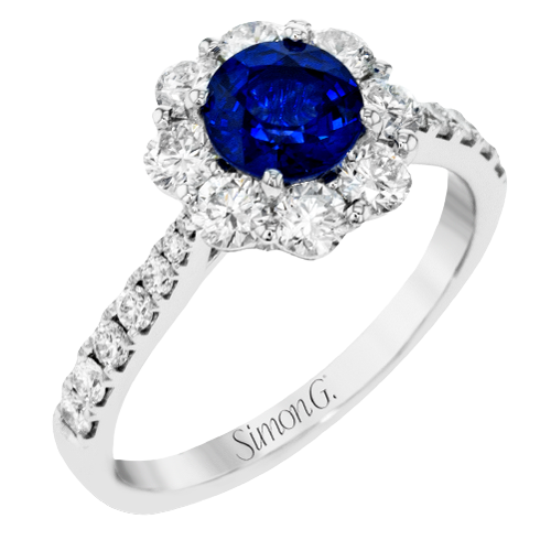 Simon G 18 Karat White Gold 0.99 Ct Sapphire And 0.94 Ct Diamond Ring